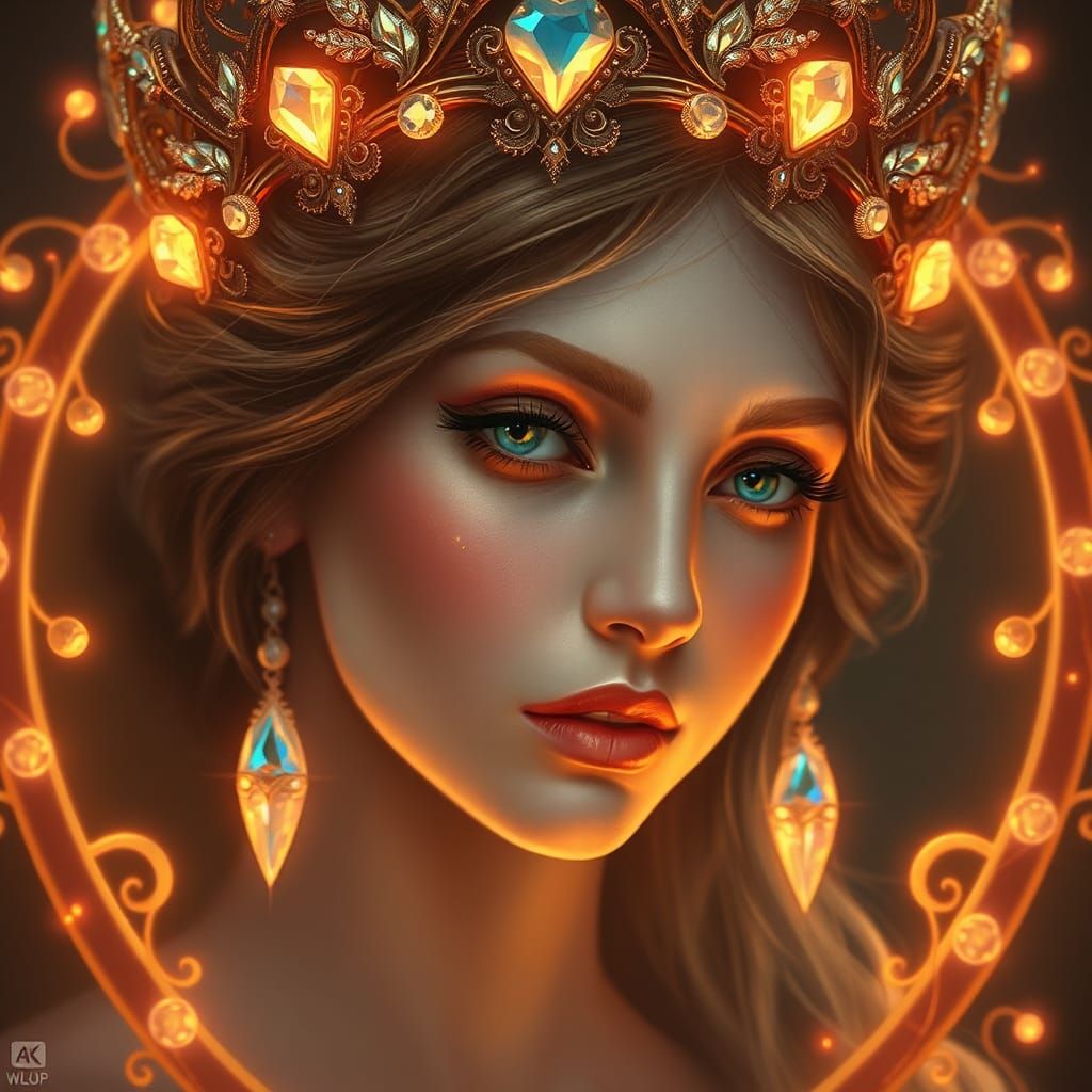 Regal Woman with Ethereal Crown, Art Nouveau Style