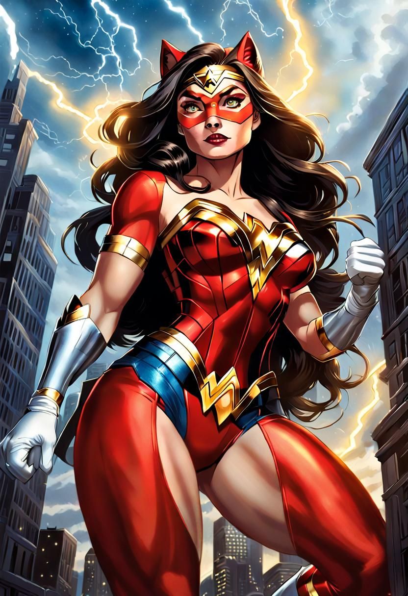 Fox Kemonomimi as Wonder Woman in Comic Art