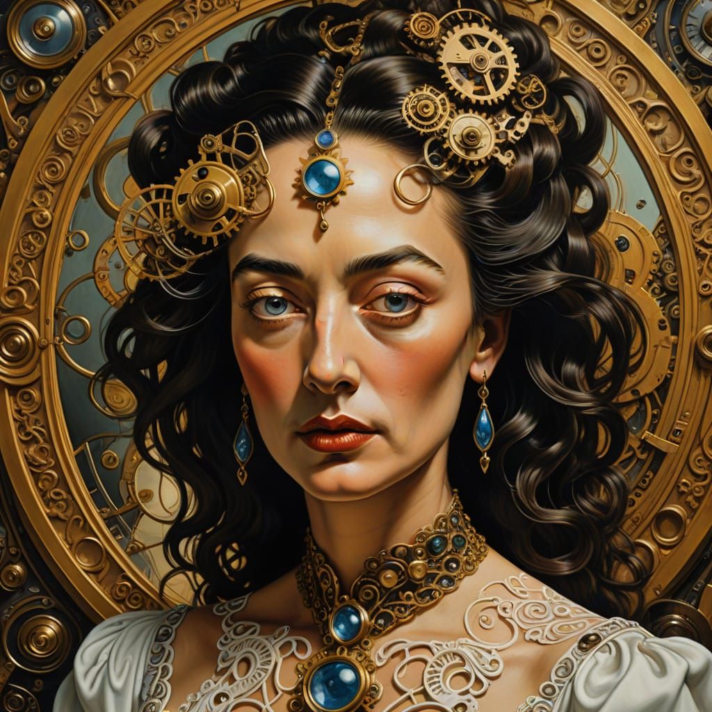 Elegant Clockwork Portrait in Art Nouveau Style
