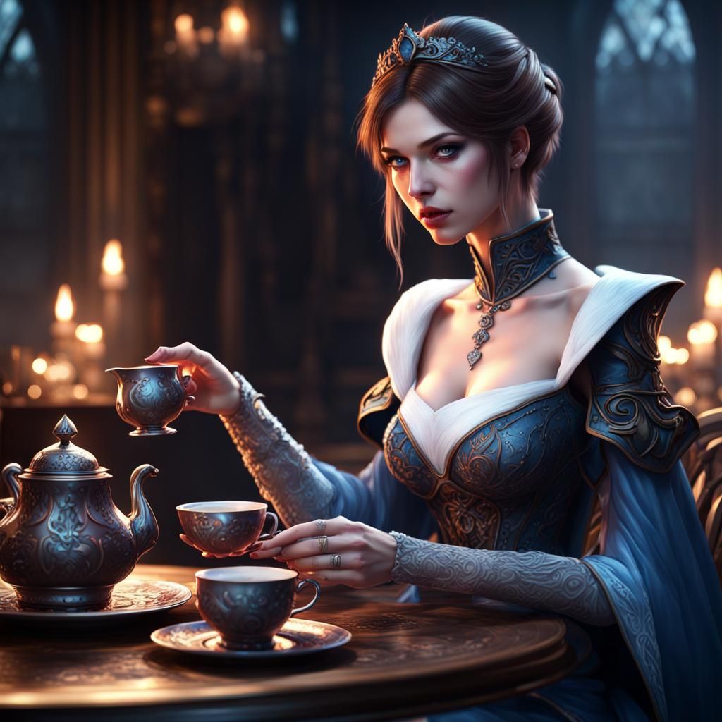 Anime Ice Princess and Vampire Empress having Tea