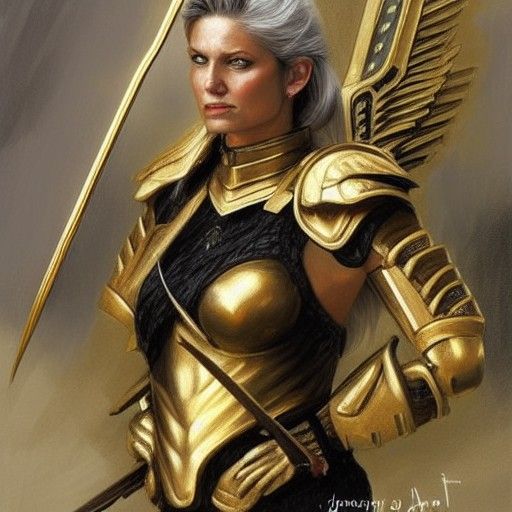 Winged Female Warrior with Bow in Oil Painting Style