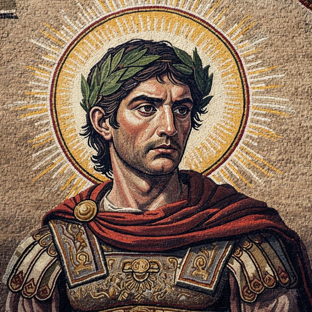 Roman General Mosaic with Laurel Wreath