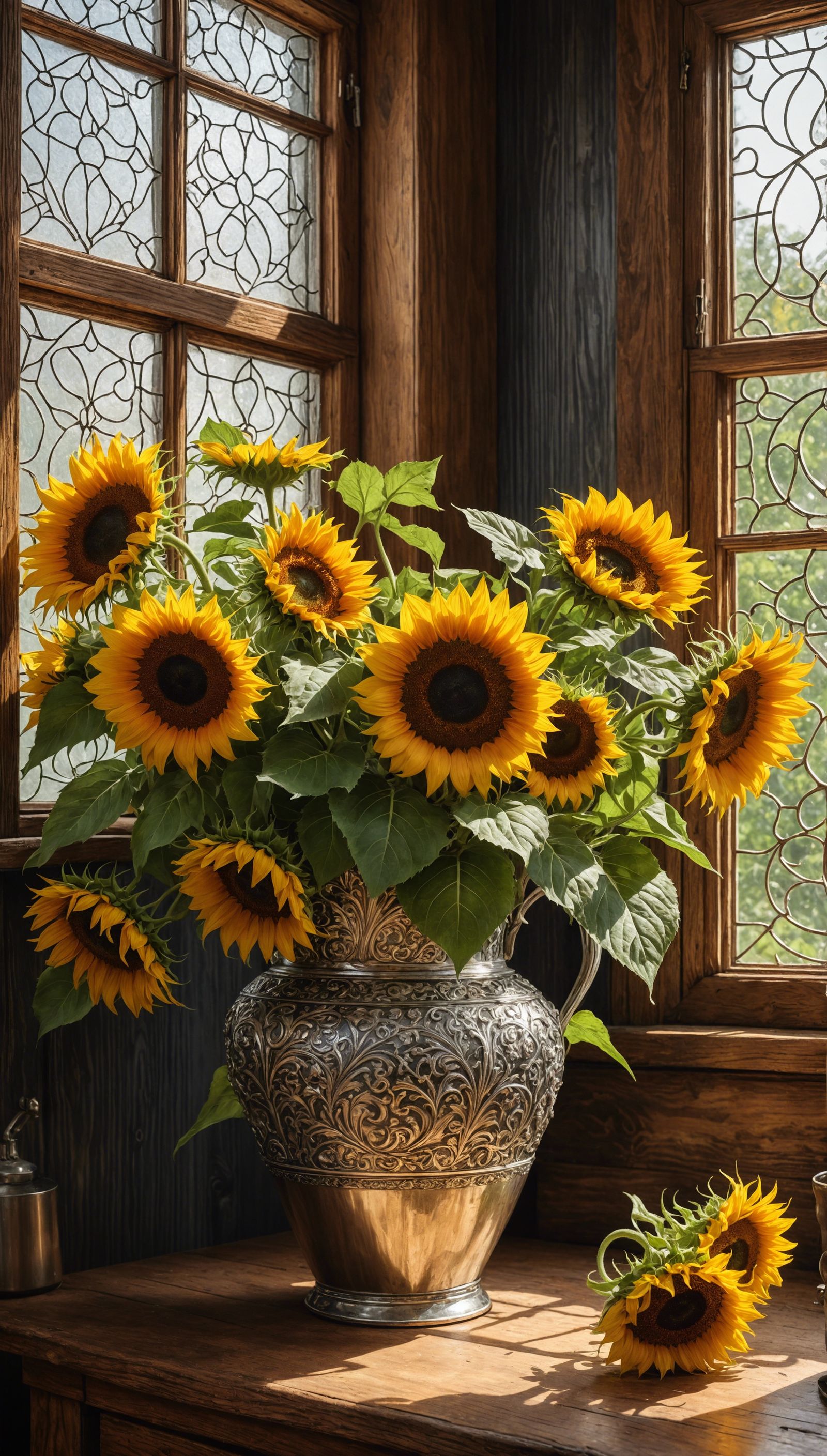 Sunflower Bouquet Still Life in Digital Painting Style