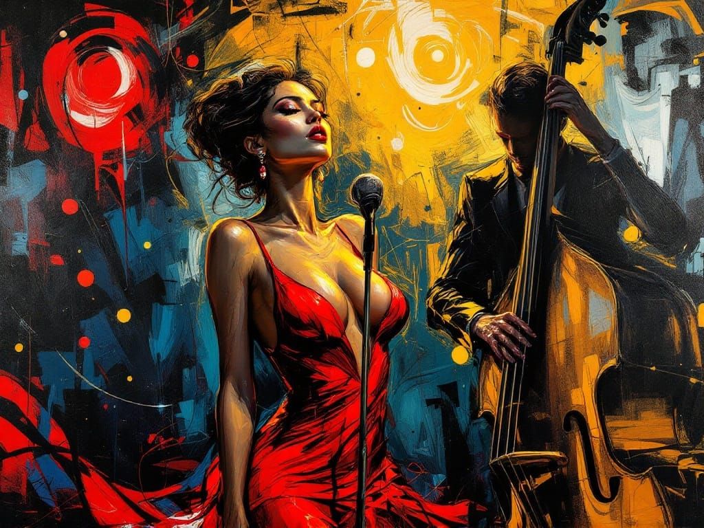 Glamorous Jazz Singer in Moody, Abstract Art