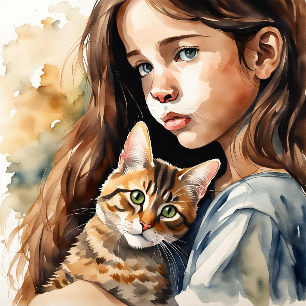 Girl with Cat Watercolor Profile Picture
