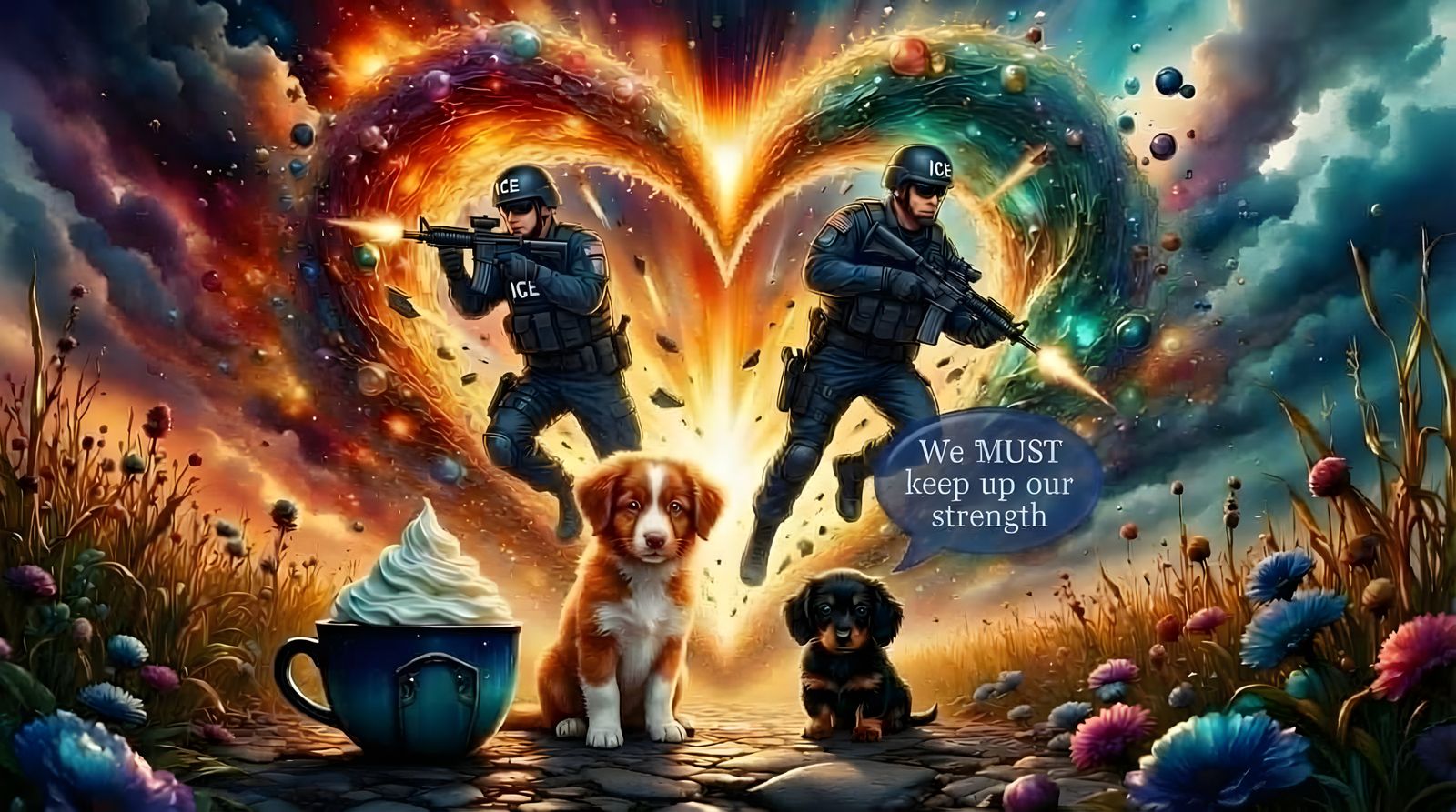 Dynamic 4D Scene with ICE Agents and Puppies