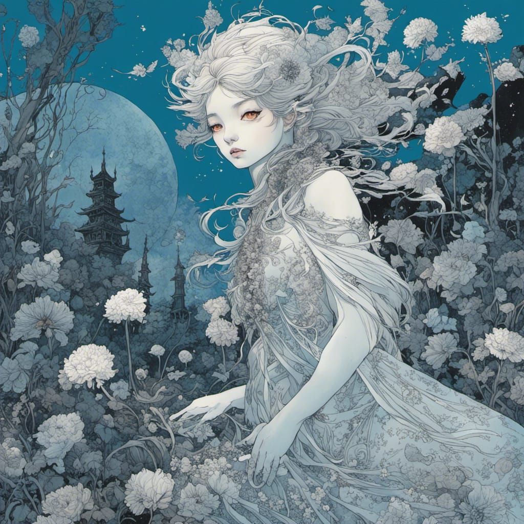 Ethereal Snow Sprite with Frozen Flowers