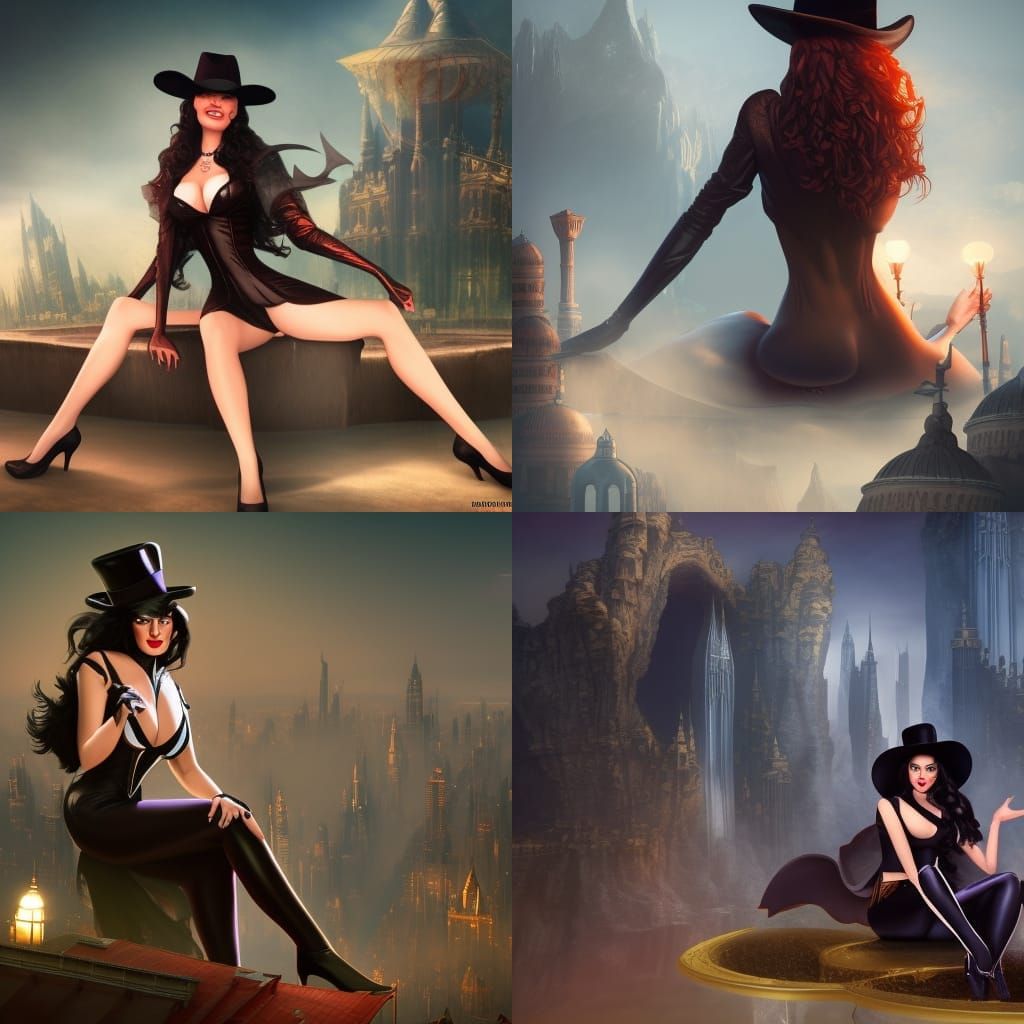 Giant Zatanna Zatara with Seated Woman: Fantasy Art