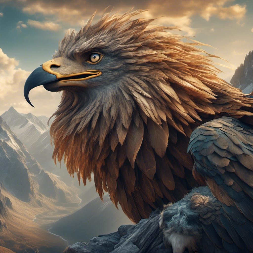 Hyperrealistic Gryphon in Mountain Landscape
