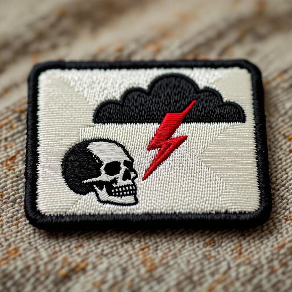 Minimalist Embroidered Patch with Skull and Lightning Bolt