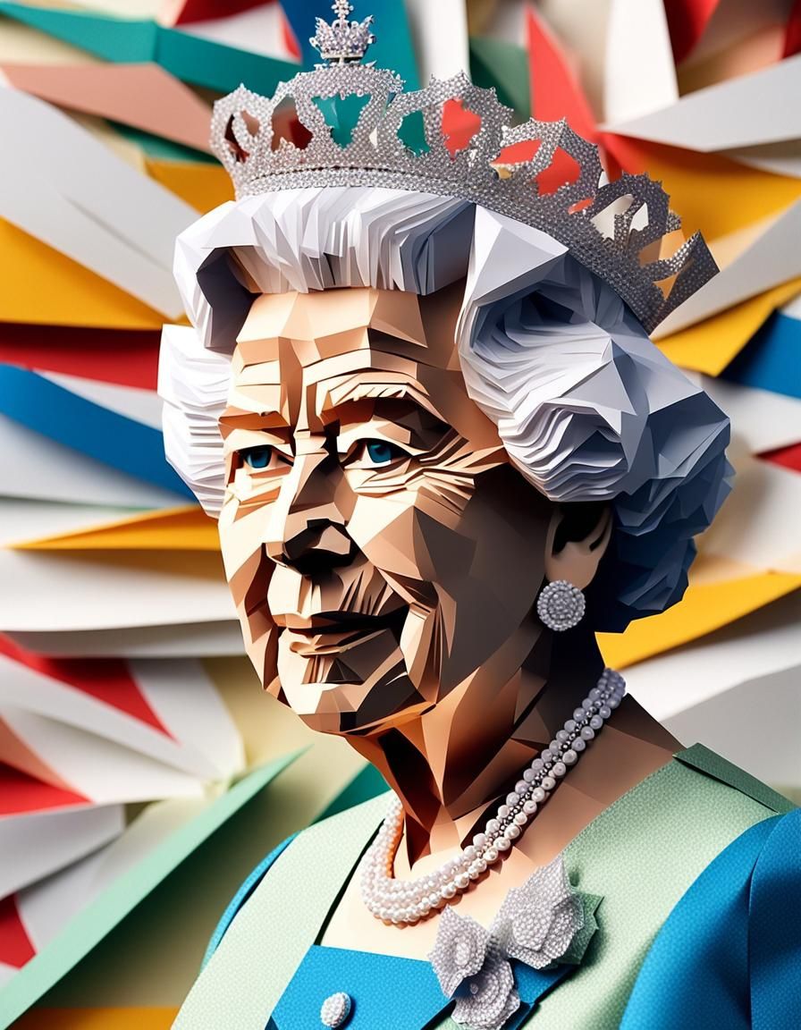 Queen Elizabeth II Origami Papercraft Portrait