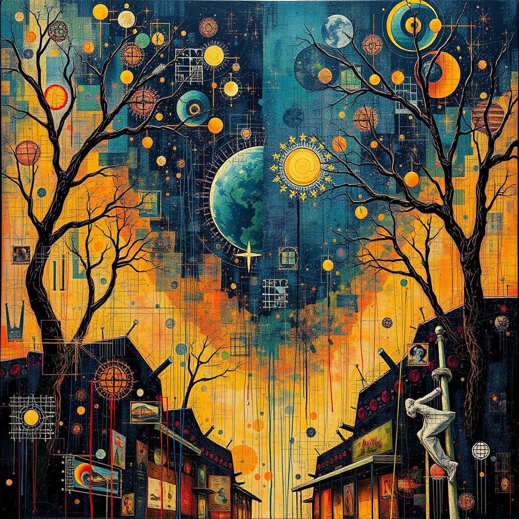 Surrealist Landscape in Mixed Media Style