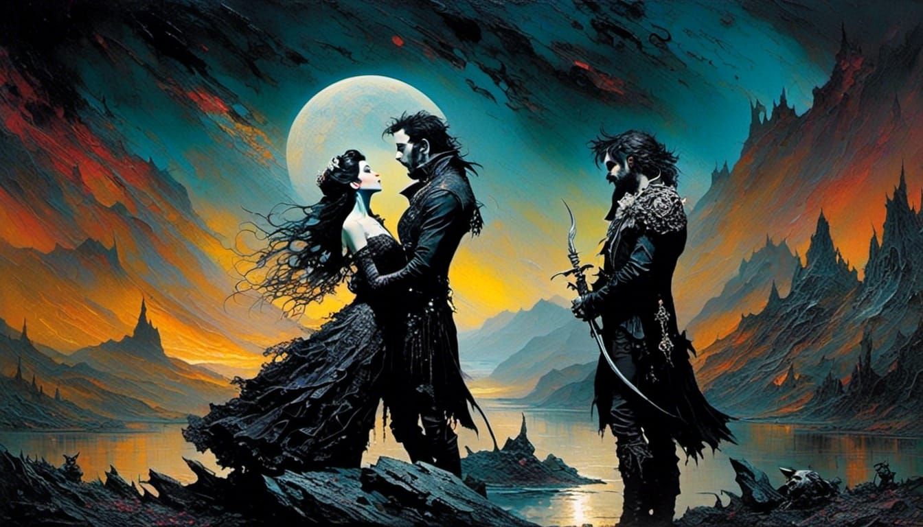 Bearded Warrior's Kiss: Impasto Love Masterpiece