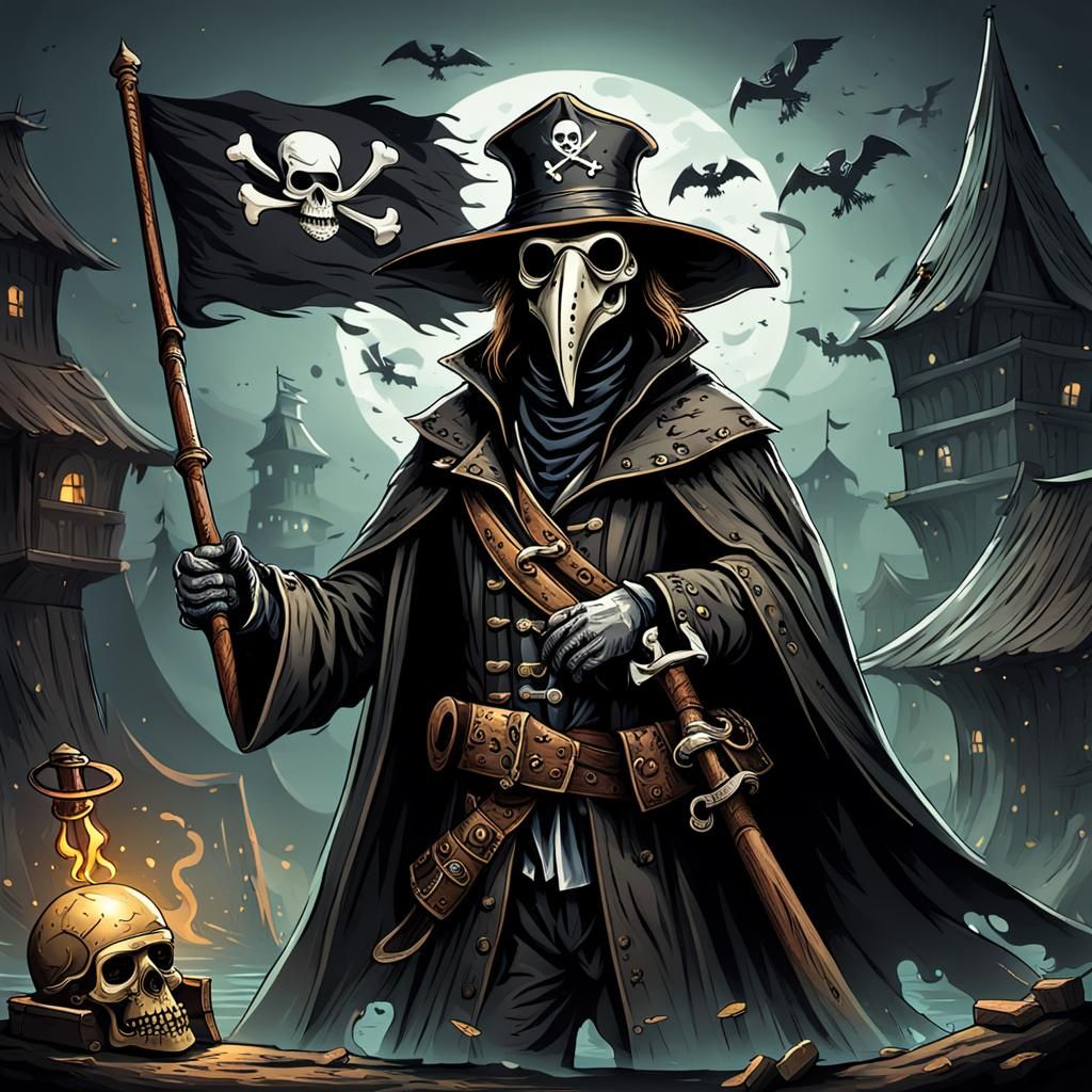 Plague Doctor Pirate with Jolly Roger