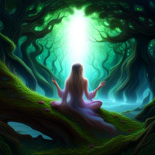 Iridescent Fairy in Glowing Neon Forest