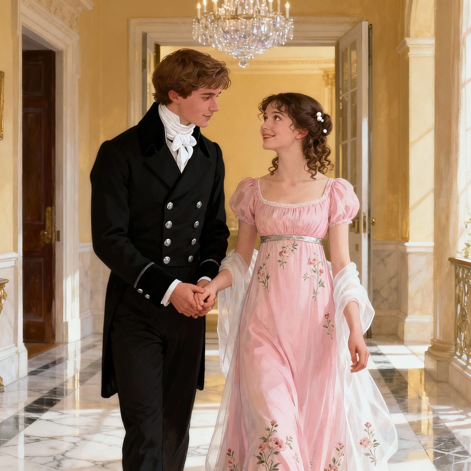 Regency Era Couple: Footman and Young Lady in 1815 Costume