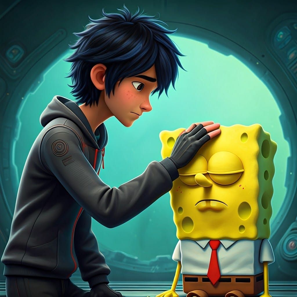 Hiro Hamada Heals SpongeBob in Futuristic Medical Bay