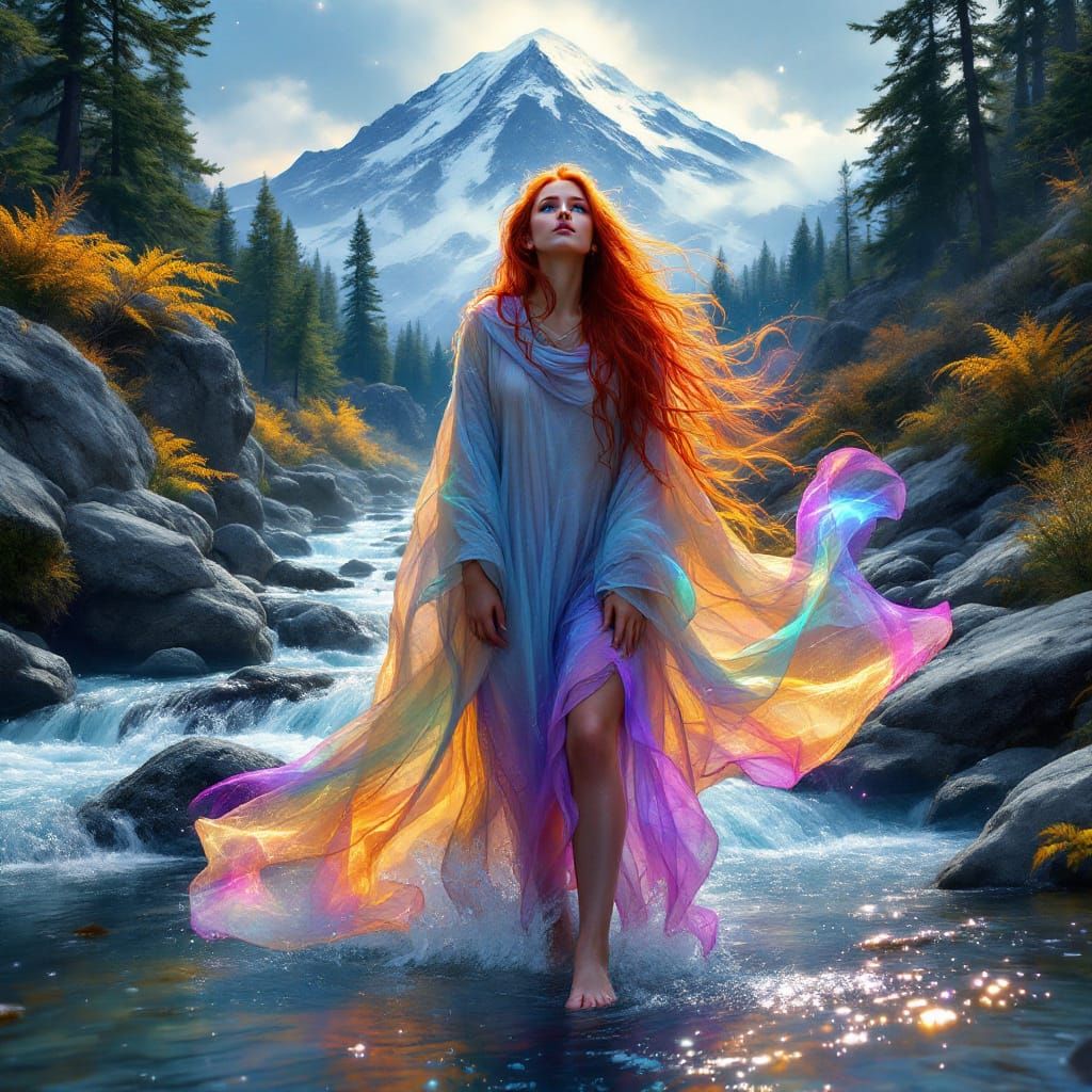 Woman in Glacial Spring: Dreamlike Matte Painting