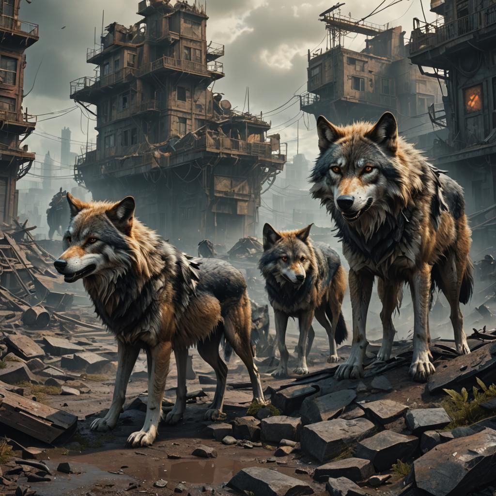 Wolves in a Post-Apocalyptic World: Detailed Matte Painting