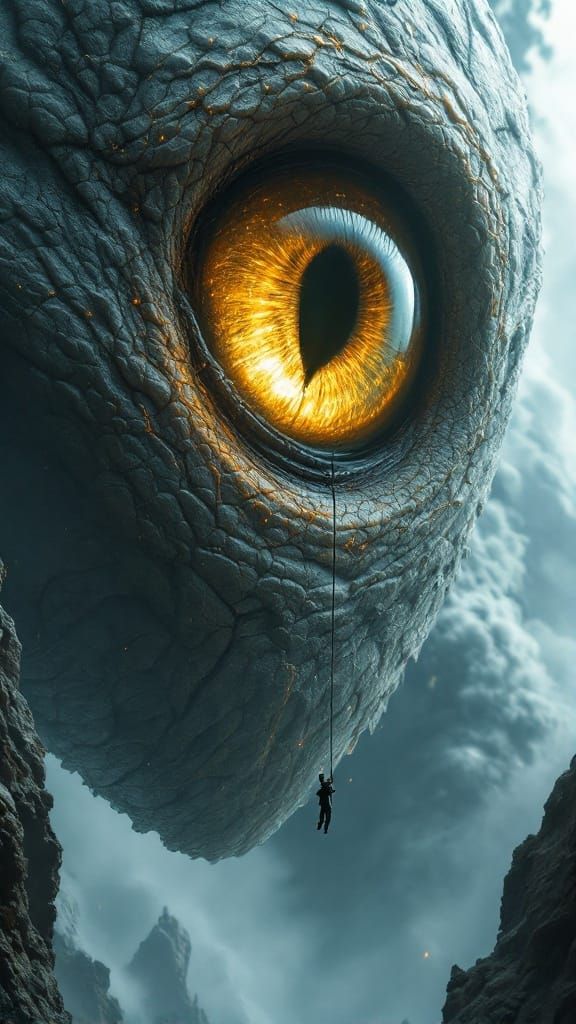 Colossal Creature's Gaze: A Hyper-Real Encounter