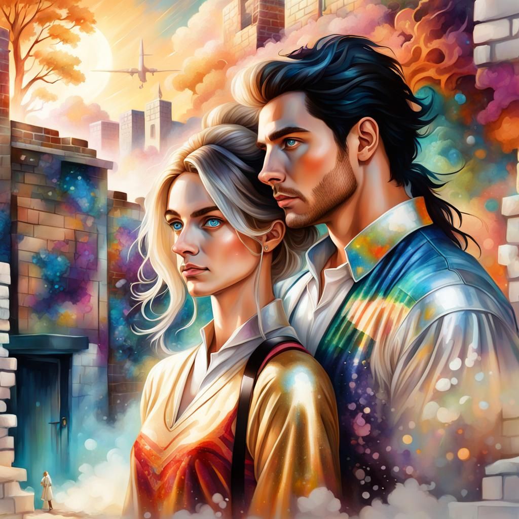 Young modern Couple with flaxen blond hair and blue eyes