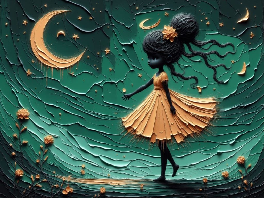 Moonchild Reaching for the Stars in Dreamy Landscape