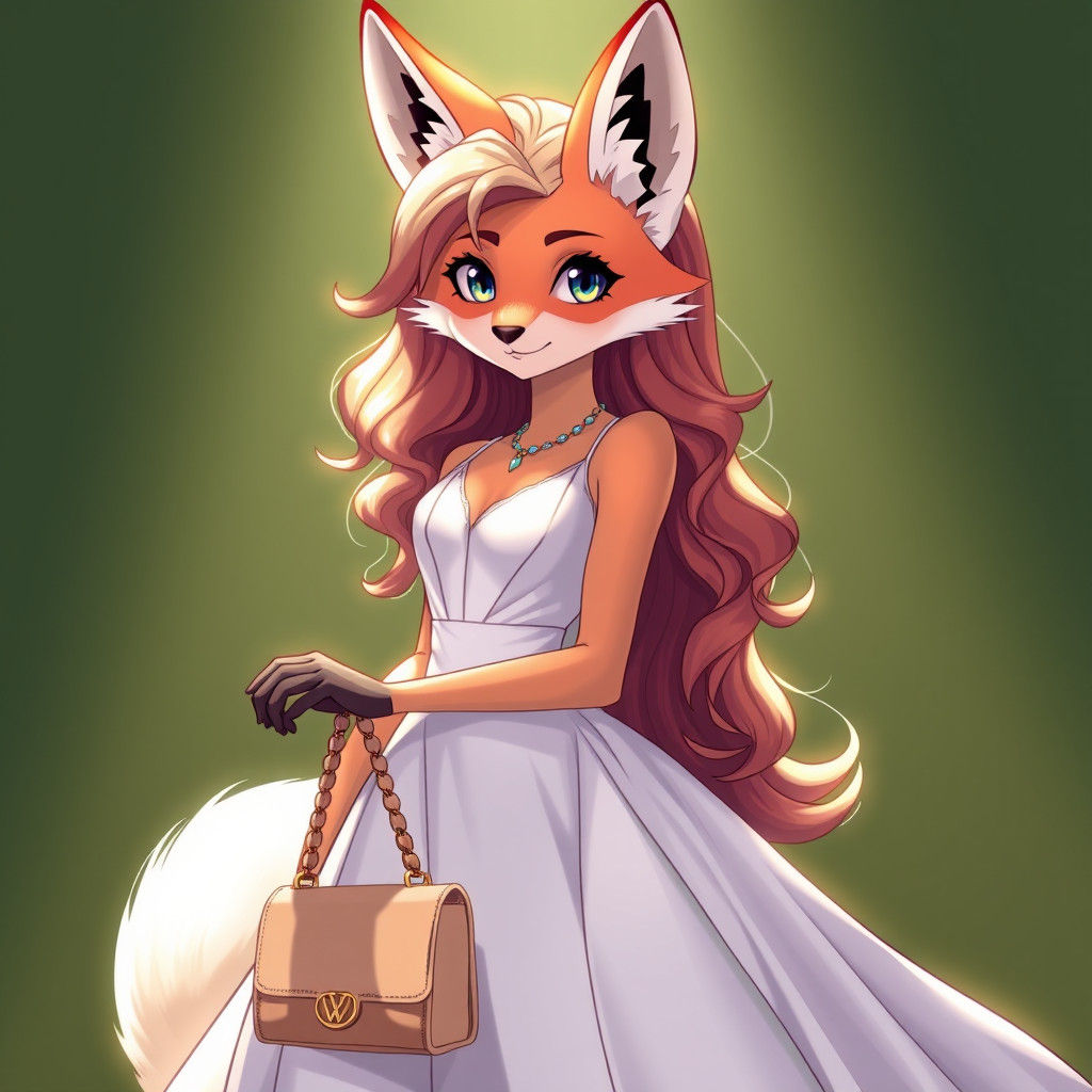 Fox in Gown: Anime Cel-Shaded Art