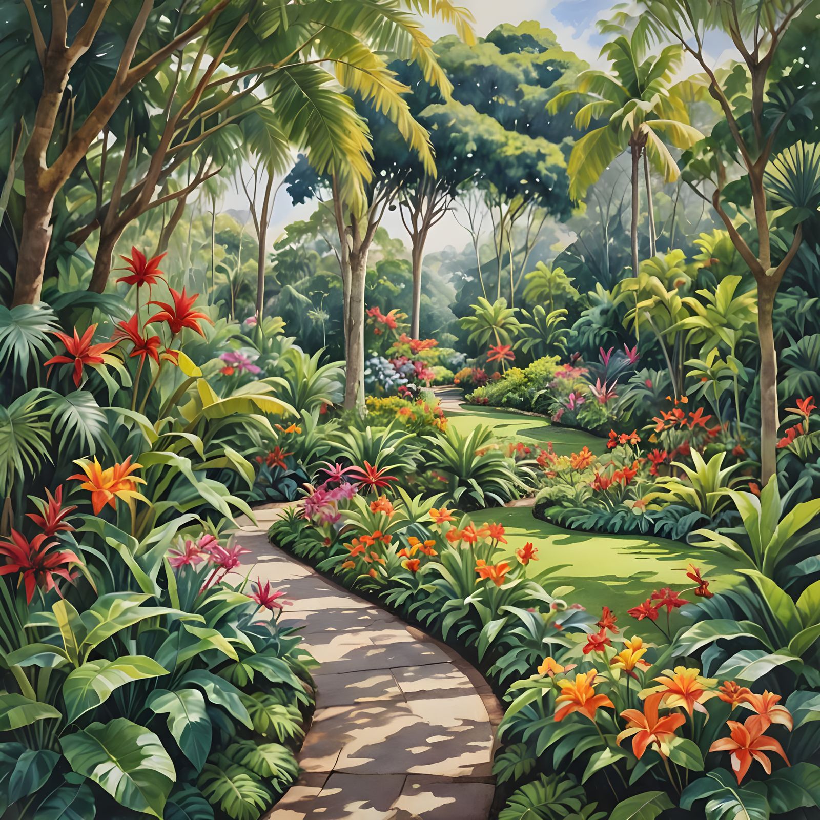Serene Watercolor Botanical Gardens in Lautoka Fiji
