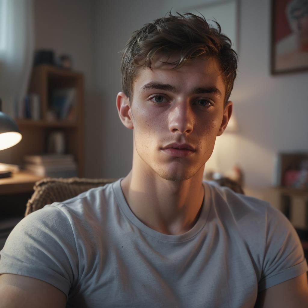 Cinematic Portrait of a Young British Male in a Cluttered Be...