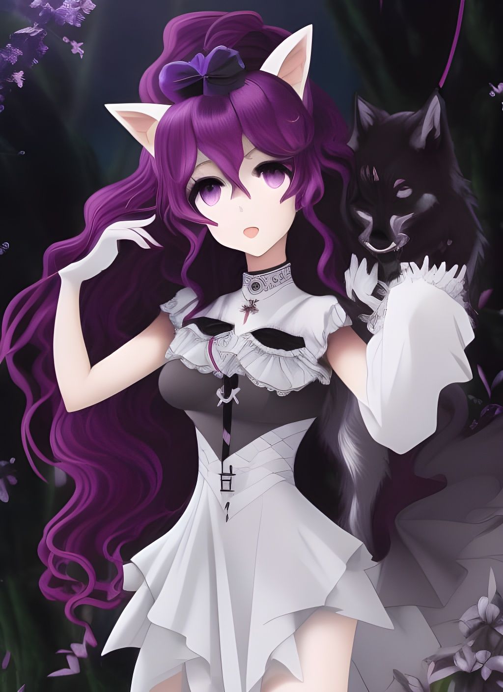 Pastel Goth Werewolf Girl in Anime 2D Style