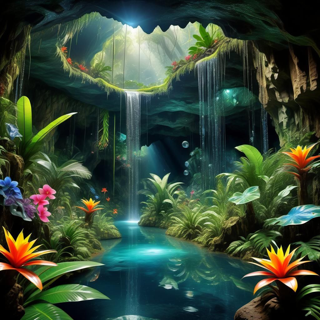 Lush Cave: A Tropical Paradise in Hyperreal Detail
