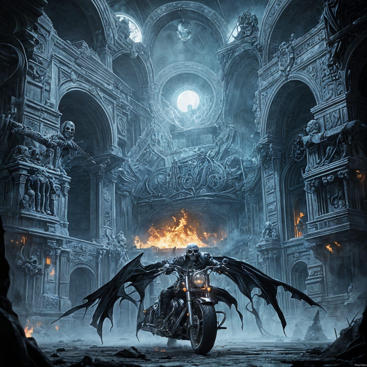 Epic Comic Book Art of Ghost Rider with Fiery Skull and Harl...