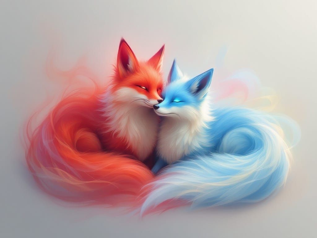 Magical Foxes Unite in Soft, Glowing Harmony