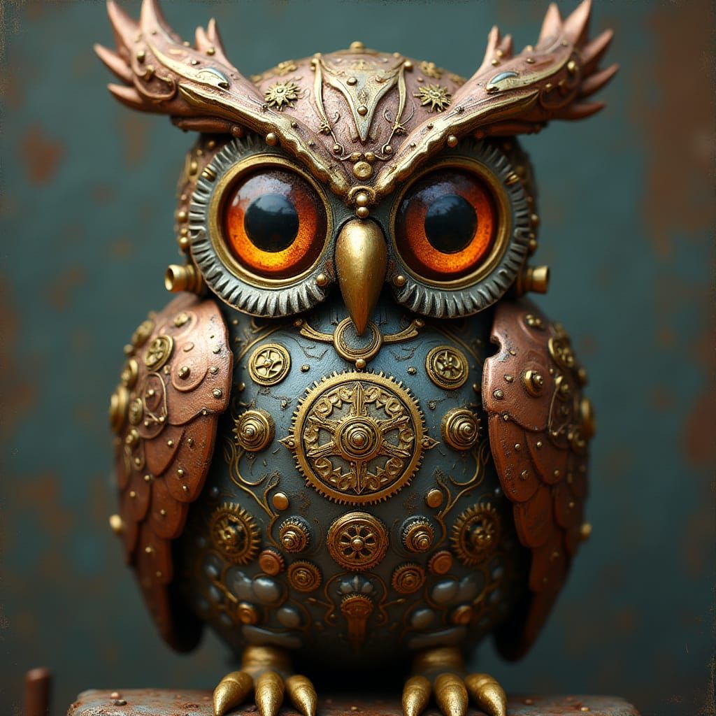 Steampunk Owl with Gears and Metallic Details