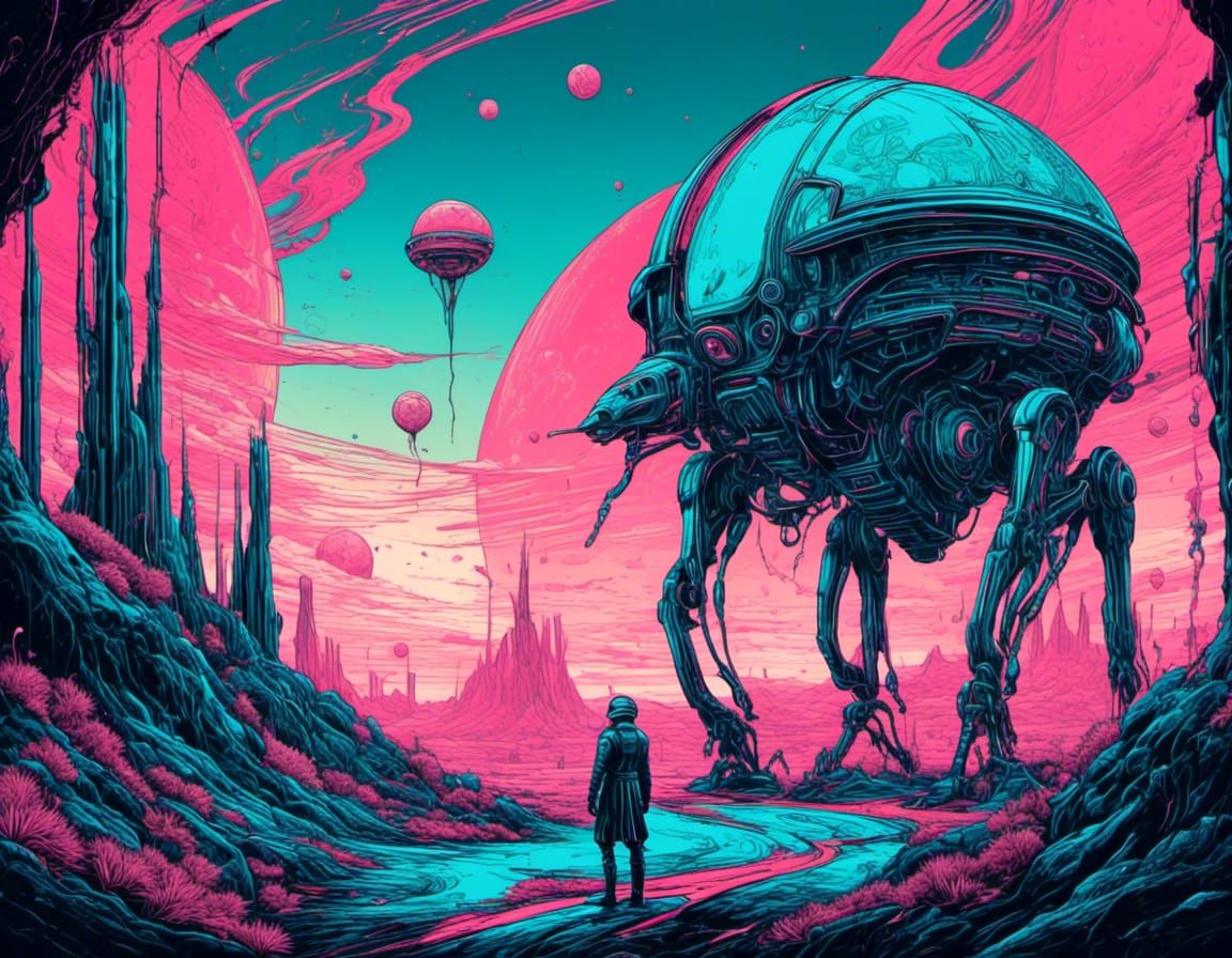 Bioluminescent Alien Exploring Strange Planet in Biopunk Sty...