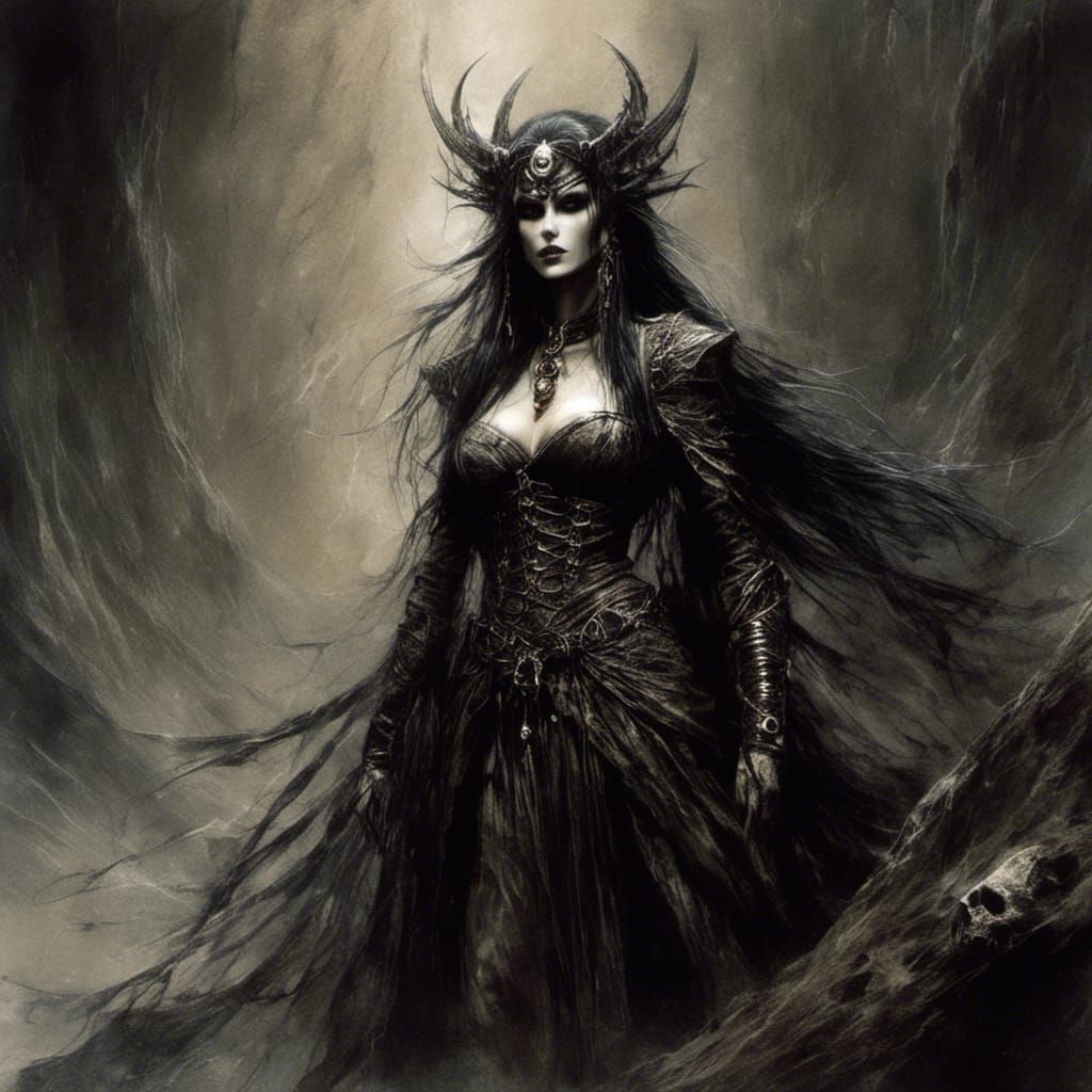 Dark Elf Priestess in Macabre Dark Fantasy Style