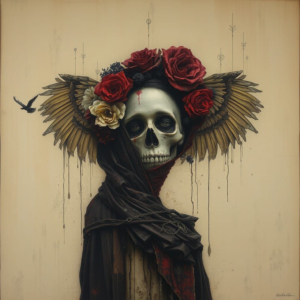 Mysterious Female Figure Surrounded by Shadows in an Ominous...