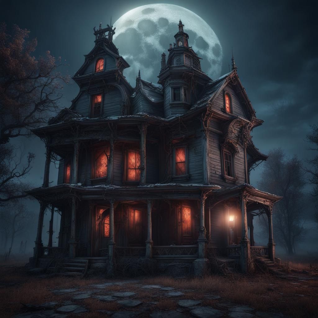 Haunted House with Spirits in Detailed Matte Painting