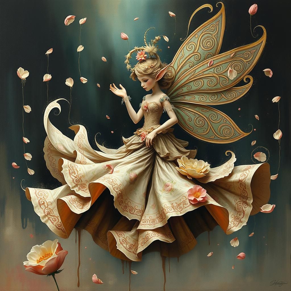 Fairy Elf in Ornate Dress with Impasto Textures