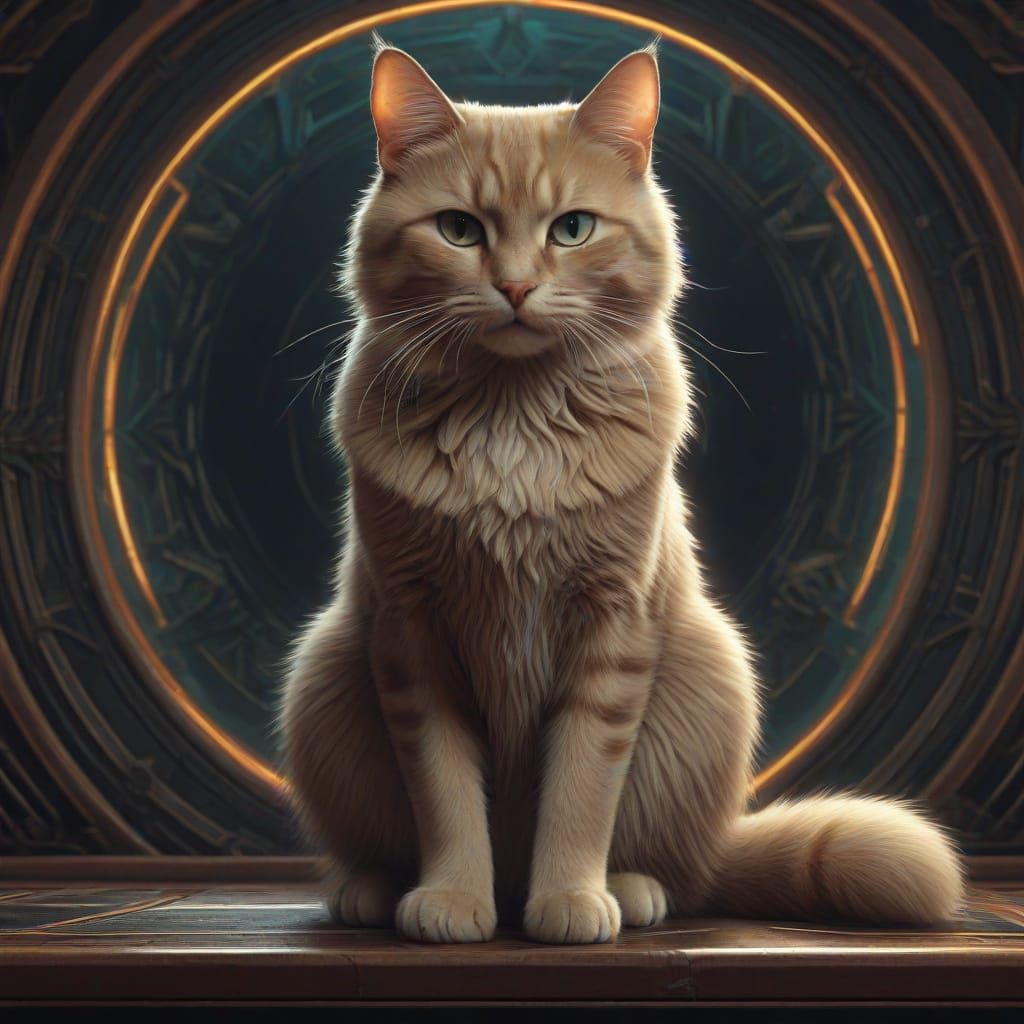 Art Nouveau Cat in Geometric Frame - Digital Painting