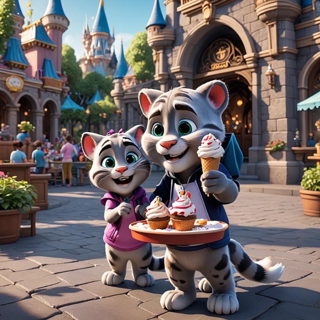 Talking Tom and Angela Enjoying Disneyland Ice Cream