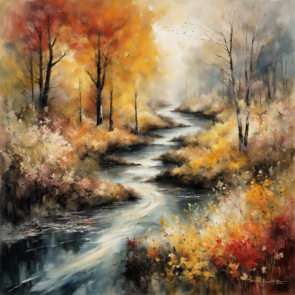 Vibrant Autumn Landscape in Expressionist Impasto Style