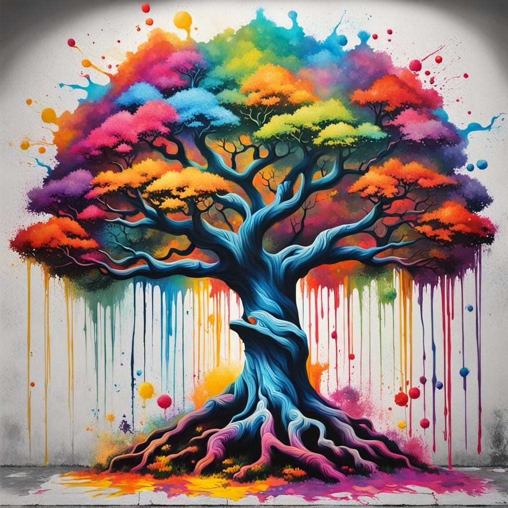 Colorful Tree of Life in Graffiti Style