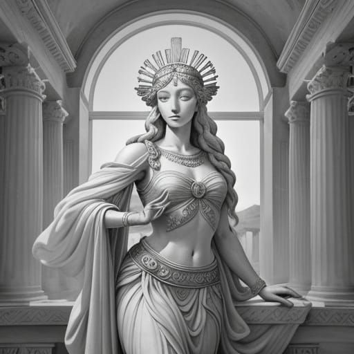 Aphrodite in Toga Doing Yoga: Watercolor Art