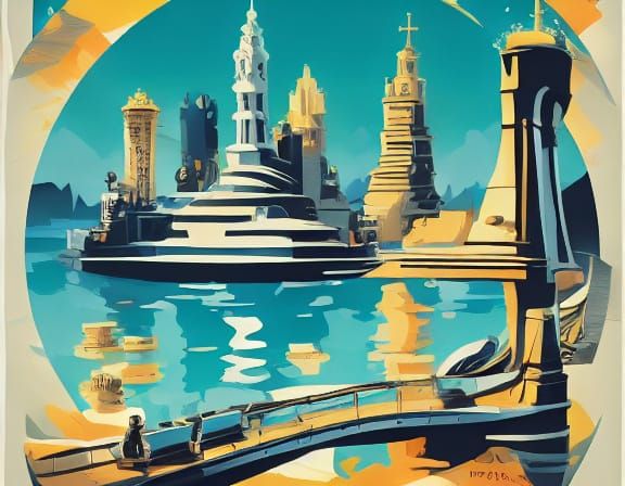 1920s Art Deco Atlantis Travel Poster