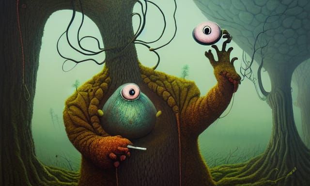 Detailed portrait of a monster in a sinister valley...