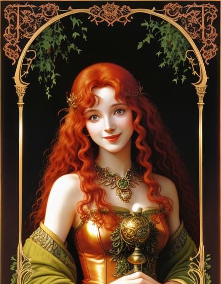 Redhead Woman in Irradiated Garden, Cell Shading Art