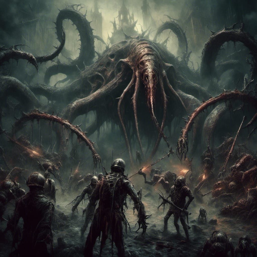 Macabre Mindflayer Demon Battle Scene