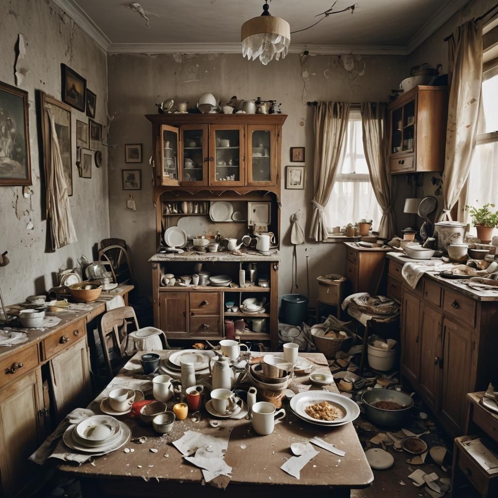 Cluttered Hoarder's Room in Ash Thorp Style