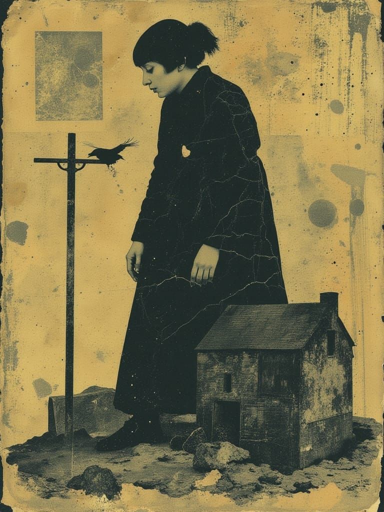 Mysterious Figure in Golden Light with Old Letters